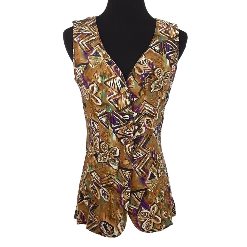 Vintage 80s Waistcoat Vest Top Art to Wear African Safari Womens 5 Tribal Hawaii